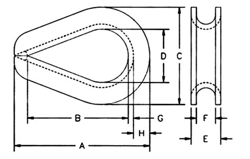 Crosby G-414 Extra Heavy Wire Rope Thimbles measurements