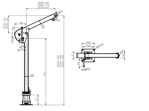 Portable swivel davit crane SD drawing