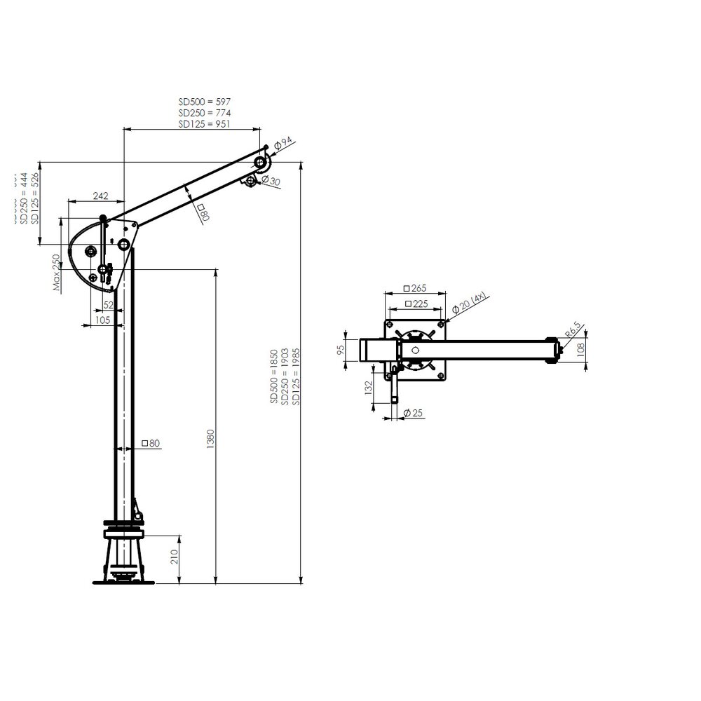 Portable swivel davit crane SD drawing