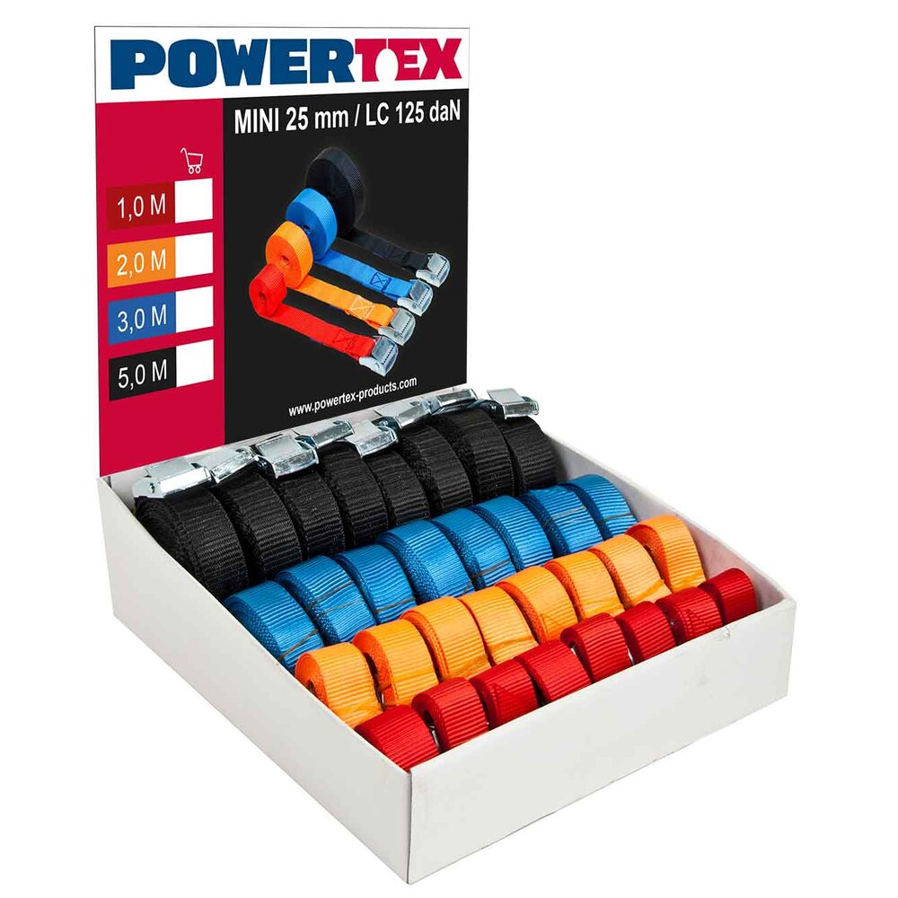 Zurrgurt POWERTEX Mini - Displaybox (32 Stück)