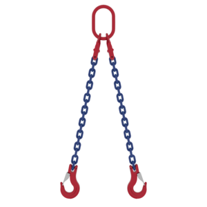 Two leg chain sling with Master Link assembly MC2 - integrated connector with a shortening hook Two leg chain sling with MC2 masterlink and SHC latch hook