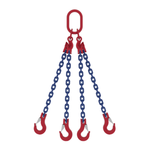 Four leg chain sling with Master Link assembly MC4 - integrated connector with a shortening hook Four leg chain sling with MC4 masterlink and SHC latch hook
