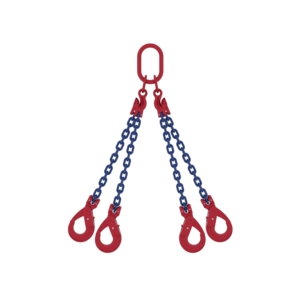 Four leg chain sling with Master Link assembly MC4 - integrated connector with a shortening hook Four leg chain sling with MC4 masterlink and SLC safety hook