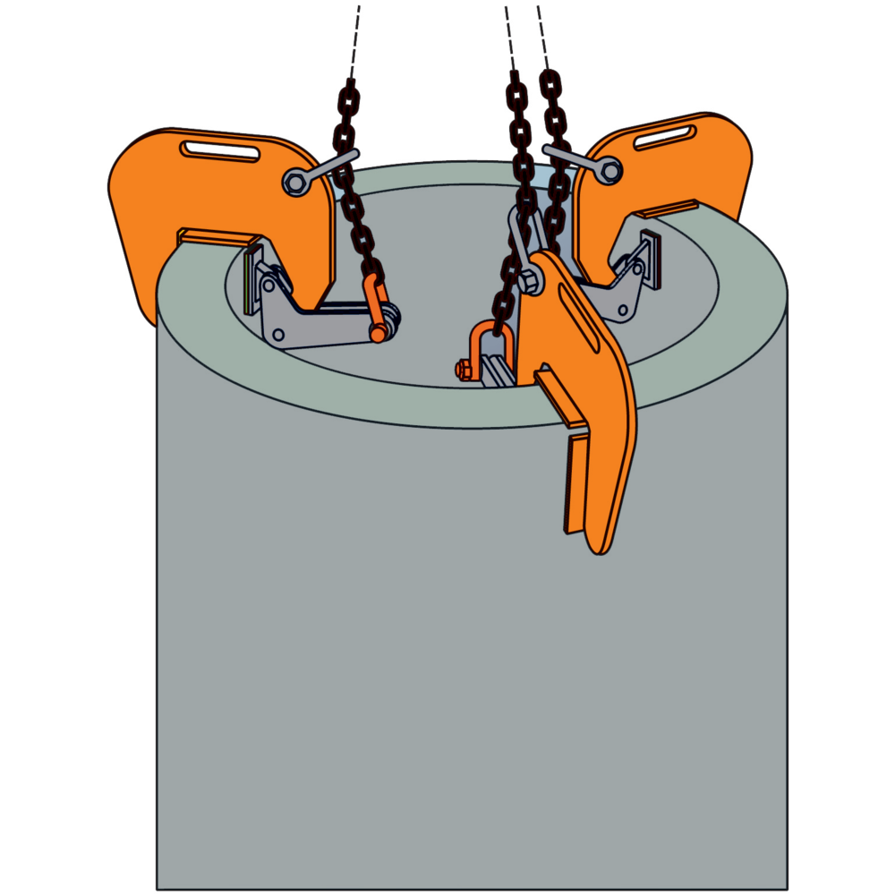 Concrete pipe lifting clamp CBA,  vertical.