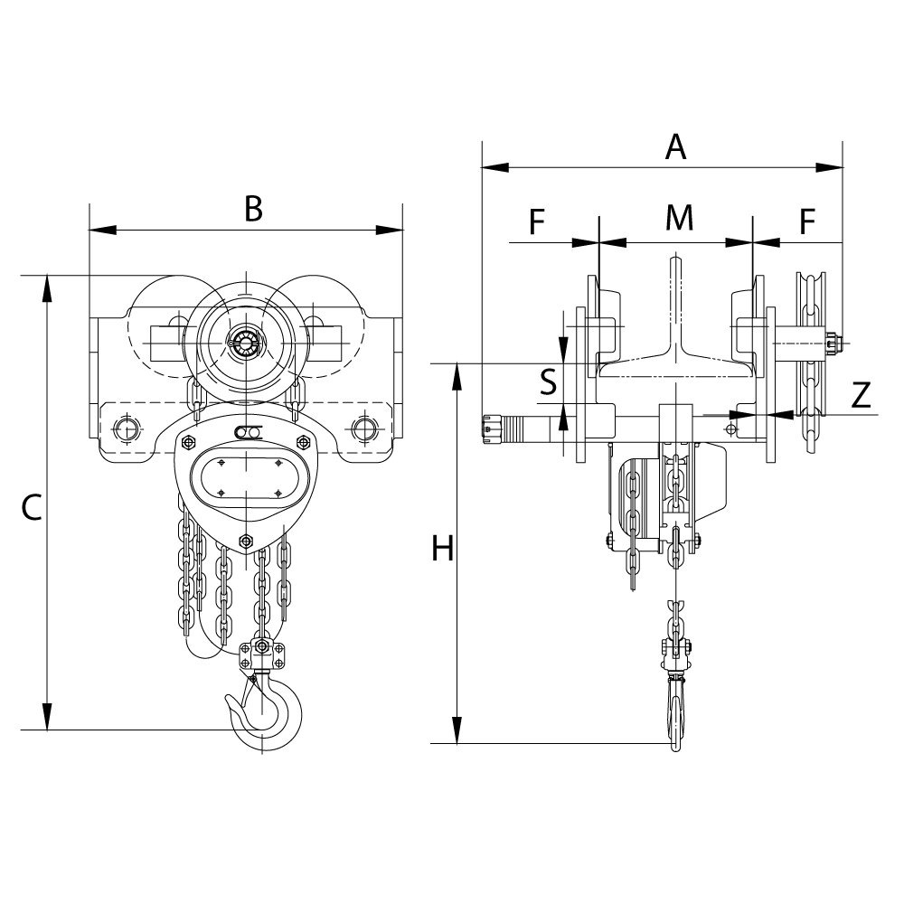 S20G Low headroom hoist/geared trolley combination