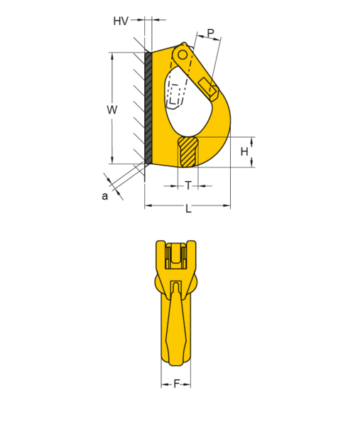 Yoke Excavator Weld-on Hook Grade 80 measurements